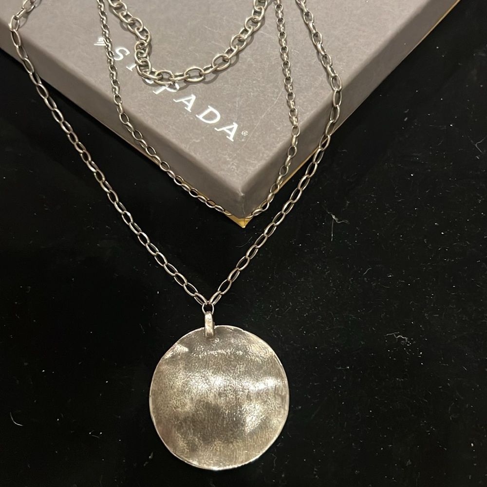 Silpada Sterling Silver Oxidized Disc 3 Chain Necklace - Picture 2 of 6